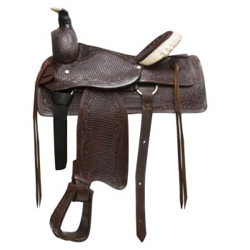 Buffalo Argentina Cow Leather Fully Tooled Roper Style Saddle - 16 Inch