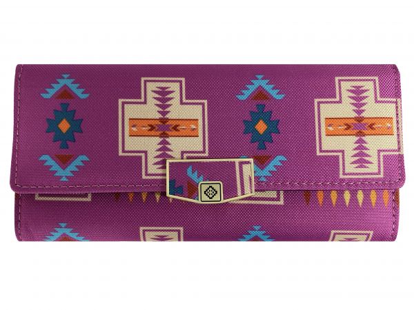 Aztec print zippered wallet with button closure #7