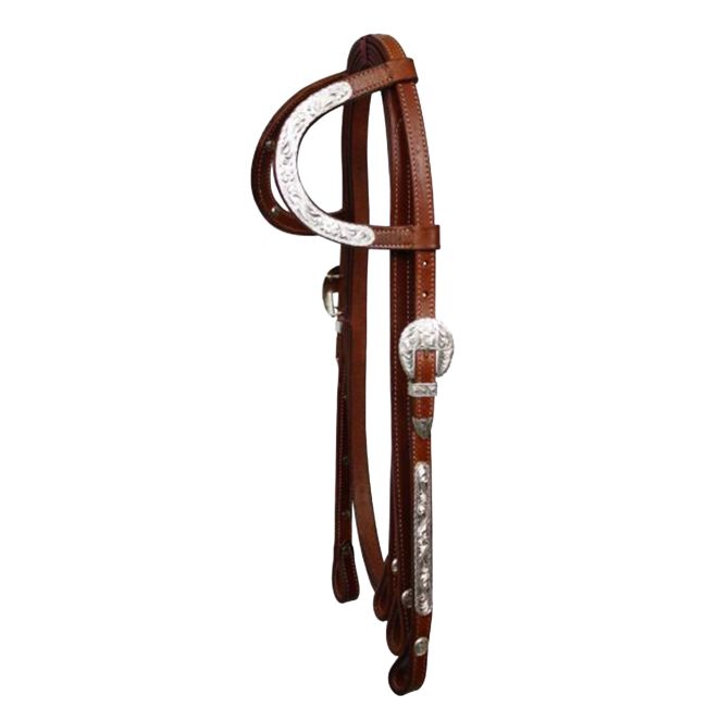 Showman Double Ear Silver Show Headstall with 7' Split Reins #3