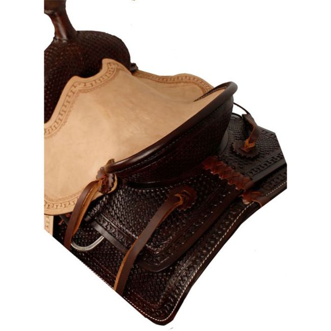 Double T Hard Seat Roper Style Saddle with Basketweave Tooling - 12 Inch #2