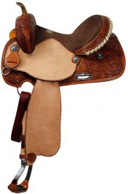 14", 15", 16" Double T Barrel Style Saddle with Turquoise Stone Conchos