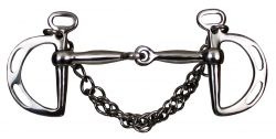 Showman stainless steel snaffle mouth slotted kimberwick with 5" mouth