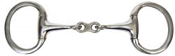 Showman eggbutt style bit with 3" ring cheeks. Stainless steel 5" mouth piece with dog bone