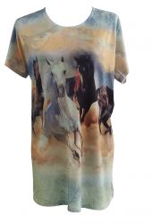 "Wild and Free" Running Horse Round Neck T-Shirt