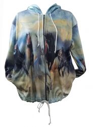 "Wild and Free" Running Horse Hooded Zip up Jacket