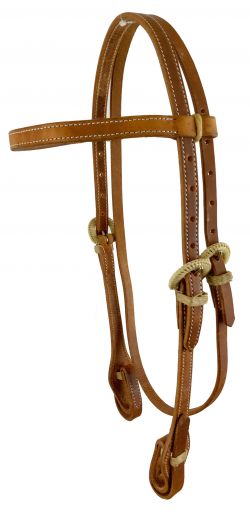 Showman Browband Harness Leather headstall with quick change bit loops and rawhide covered buckles