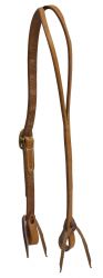 Showman Argentina cow leather split ear headstall with solid brass buckle and leather tie bit loops