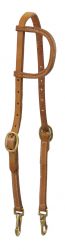 Showman Argentina cow leather one ear headstall with solid brass buckles and bit snaps