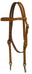 Showman Argentina cow leather headstall with solid brass buckles and bit snaps