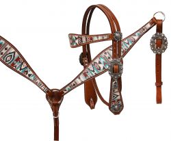 Showman Multi Color Navajo diamond print headstall and breast collar set