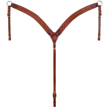 Showman  1 3/4" Argentina cow leather breast collar with floral and basket weave tooling