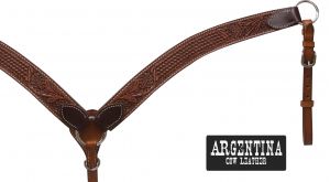 Showman  1 3/4" Argentina cow leather breast collar with floral and basket weave tooling