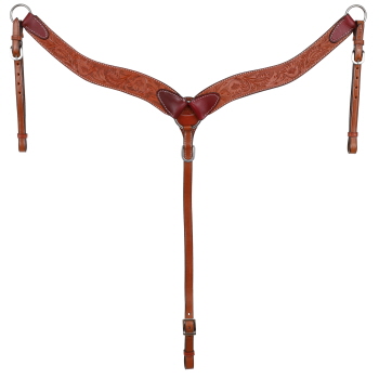 Showman 2 1/4" Argentina cow leather contoured breast collar with floral tooling
