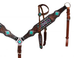 Showman Headstall and breast collar with beaded inlay