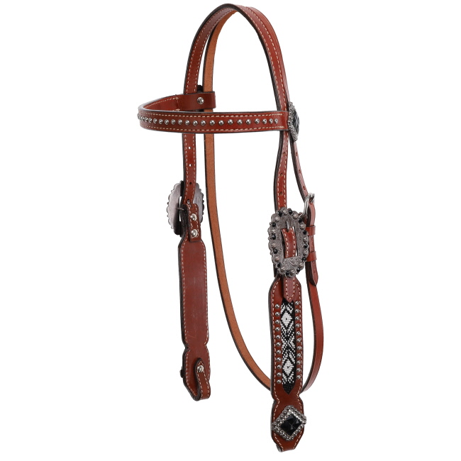 Showman Beaded Black and White Browband Headstall and Breastcollar Set #2