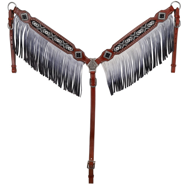 Showman Beaded Black and White Browband Headstall and Breastcollar Set #3