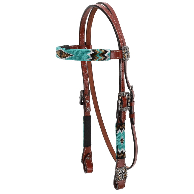 Showman Beaded Headstall and Breastcollar Set - Teal and White #2