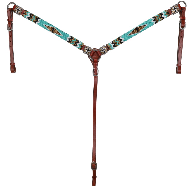 Showman Beaded Headstall and Breastcollar Set - Teal and White #3