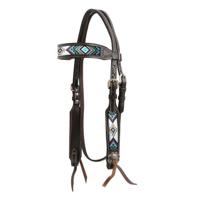 Showman Blue Ridge Argentina Cow Leather Beaded Headstall