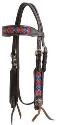 Showman Dark chocolate Argentina cow leather headstall with red beaded inlays