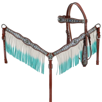 Showman Blue Diamond Browband Headstall and Breastcollar Set