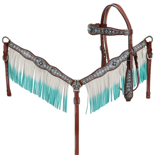Showman Blue Diamond Browband Headstall and Breastcollar Set