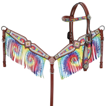 Showman Tie-Dye Groove Browband Headstall and Breastcollar Set