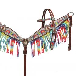 Showman Rainbow tie dye headstall and breast collar set