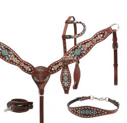 Showman Navajo beaded headstall, breast collar and wither strap set