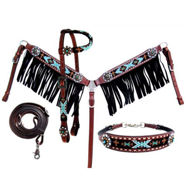 Showman 4 Piece beaded Navajo headstall and breast collar set