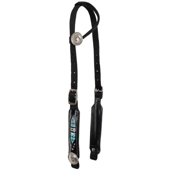 Showman Black and Turquoise Nylon One Ear Headstall and Breastcollar Set #2