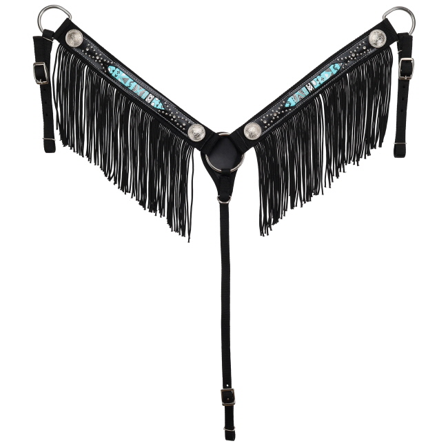 Showman Black and Turquoise Nylon One Ear Headstall and Breastcollar Set #3