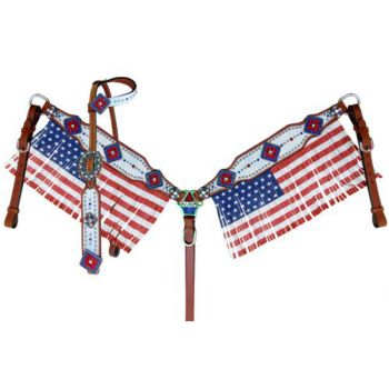 Showman American Flag fringed headstall and breast collar set