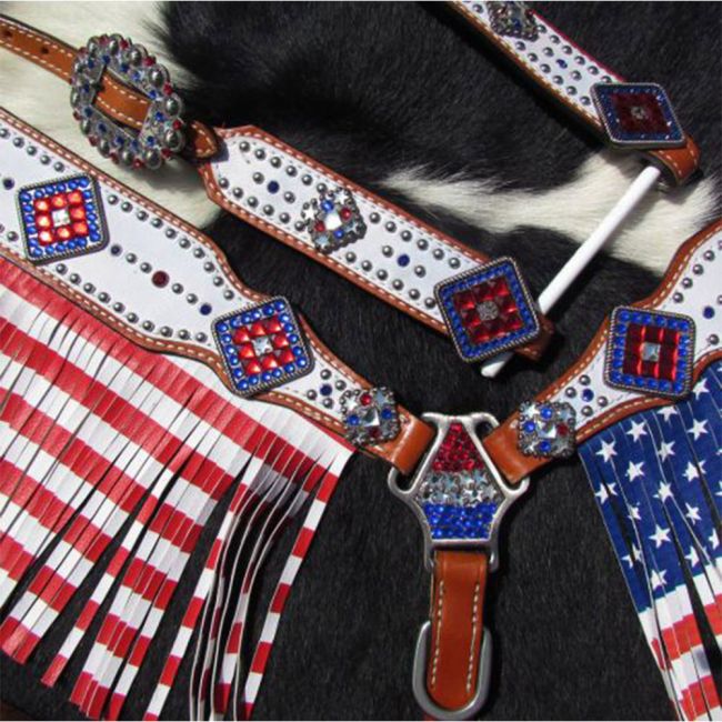 Showman American Flag fringed headstall and breast collar set #4