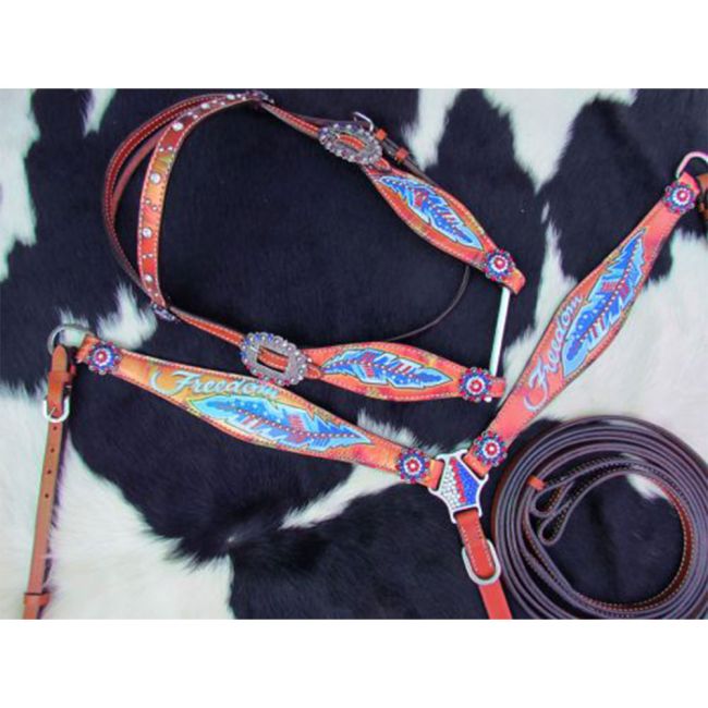 Showman "Freedom" Feather Headstall and Breastcollar Set #3