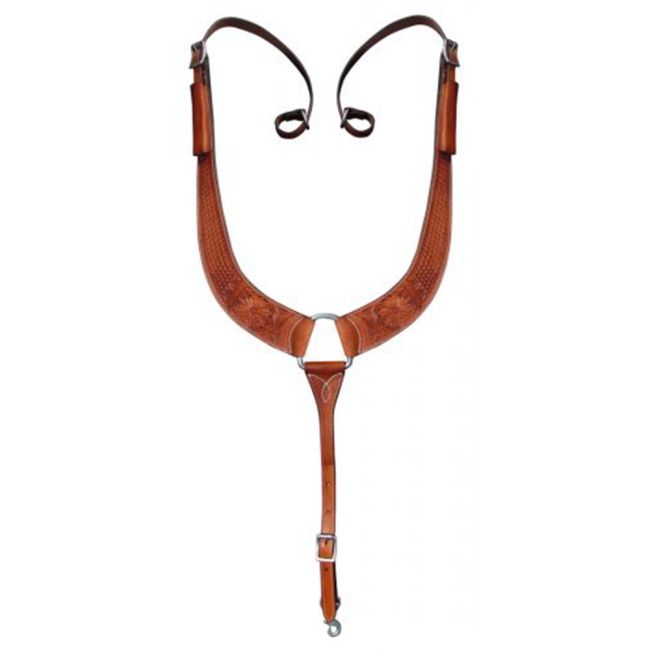 Showman Argentina Cow Leather Basketweave and Floral Tooled Pulling Collar