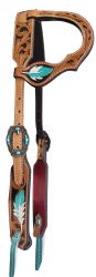 Showman Argentina cow leather single ear headstall with hand painted feather design