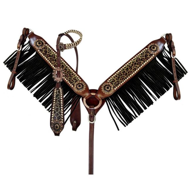 Showman Dazzlin' Cheetah One Ear Headstall and Breastcollar Set