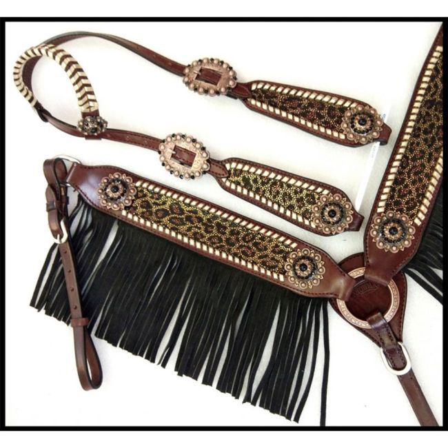 Showman Dazzlin' Cheetah One Ear Headstall and Breastcollar Set #3
