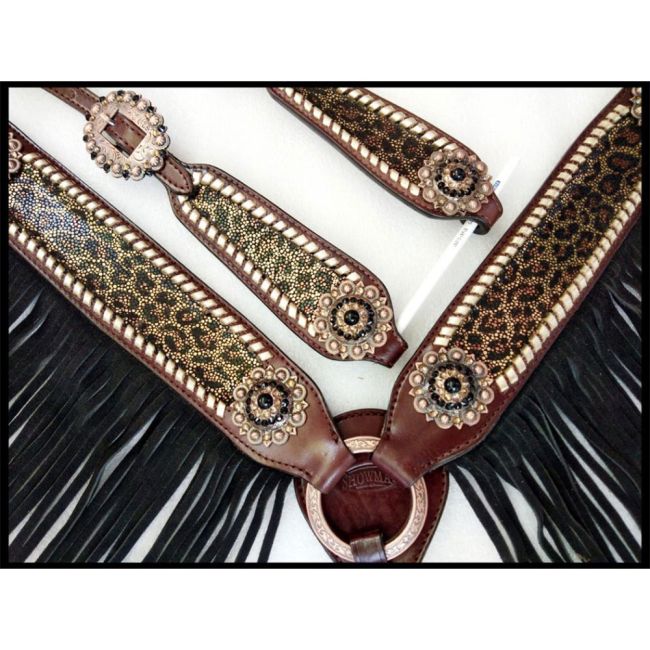 Showman Dazzlin' Cheetah One Ear Headstall and Breastcollar Set #4