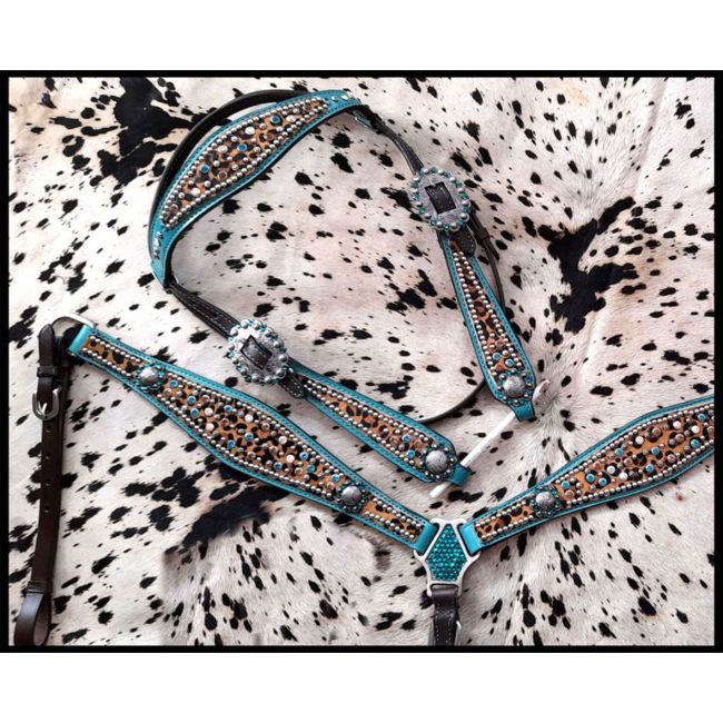 Showman Rhinestone Cheetah Browband Headstall and Breastcollar Set #2