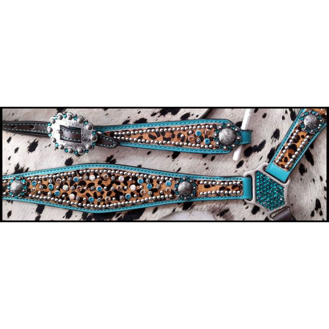 Showman Rhinestone Cheetah Browband Headstall and Breastcollar Set #3