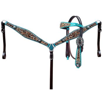 Showman Rhinestone Cheetah Browband Headstall and Breastcollar Set