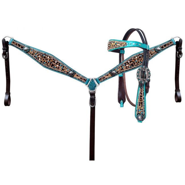 Showman Rhinestone Cheetah Browband Headstall and Breastcollar Set