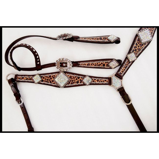 Showman Cheetah One Ear Headstall and Breastcollar Set #2