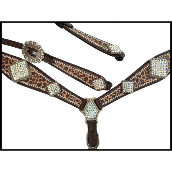 Showman Cheetah One Ear Headstall and Breastcollar Set #3