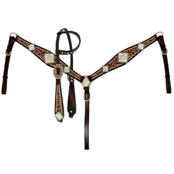 Showman Cheetah One Ear Headstall and Breastcollar Set