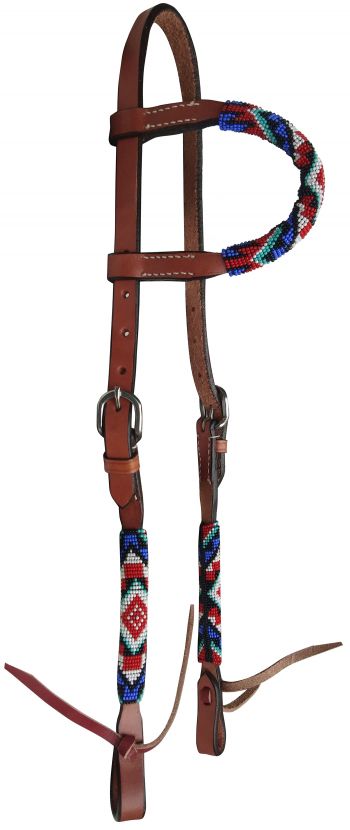 Showman Beaded one ear headstall with southwest design, made with Argentina Cow Leather