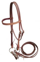 Showman Browband Harness Leather Headstall with 5" mouth O-ring snaffle bit and slobber strap
