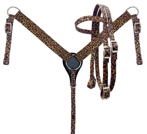 Showman PONY SIZE Nylon Headstall &amp; Breastcollar set With Leopard Print Design